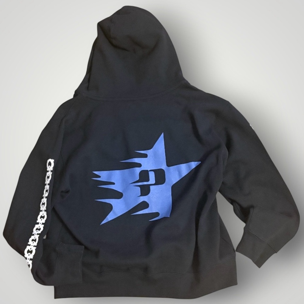 ‼️SOLD-Pythia Black Graphic Zip Drawstring Hoodie with Star Logo - Picture 5 of 6